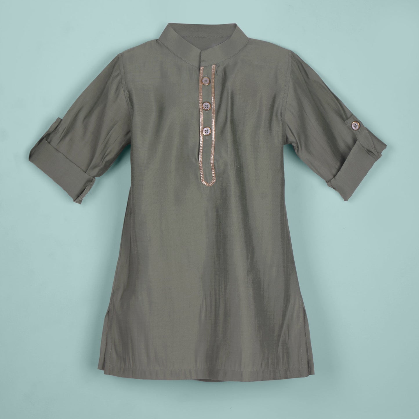 Elegant Olive Green Boys’ Kurta Pyjama with Embroidered Jacket