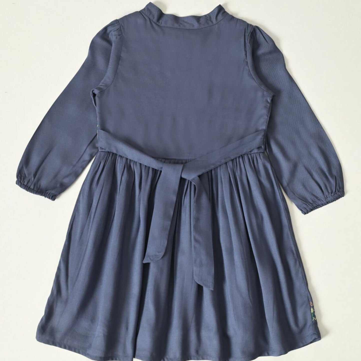 Bella Moda Girls Light Grey Embroidered Cotton Full Sleeve Frock