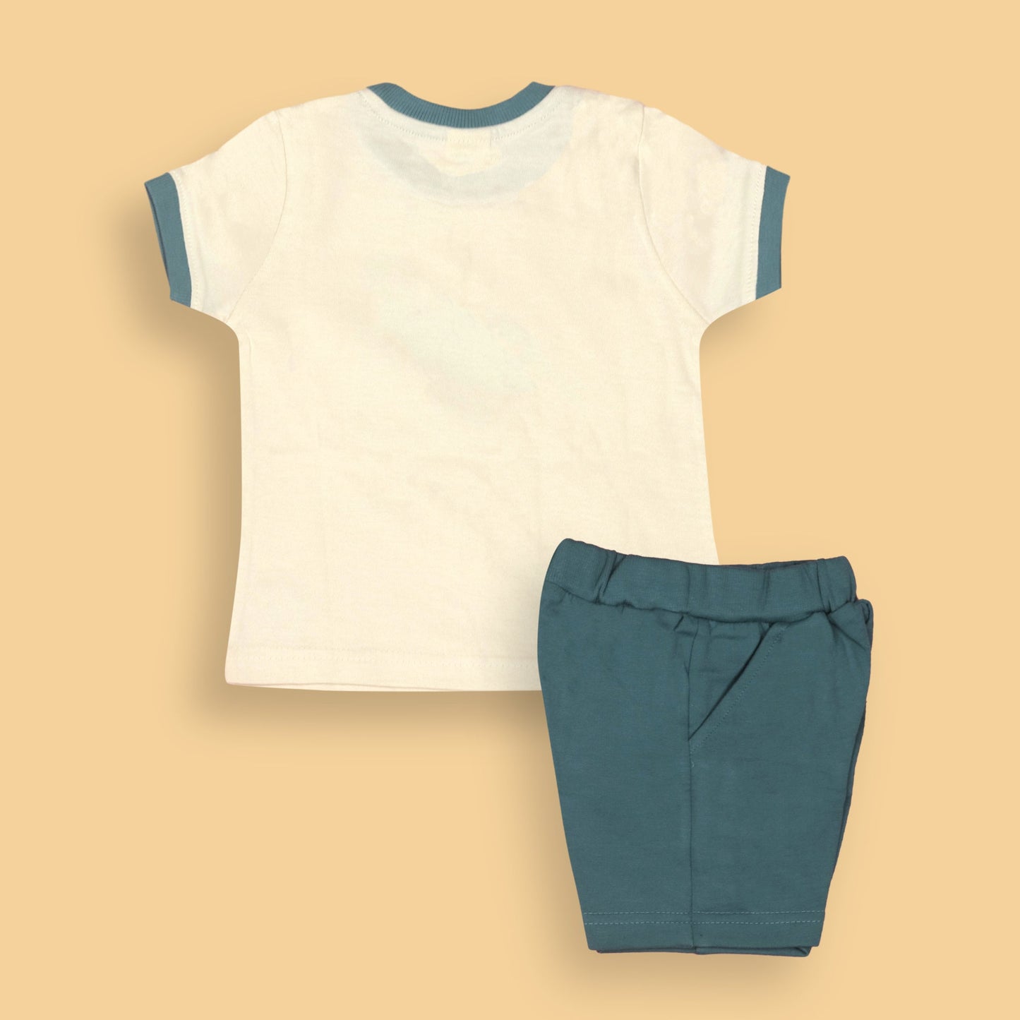 Zero Breathable Turquoise Boys' Set – Surfing Tortoise Placement Print Tee with Round Neck & Comfortable Cotton Shorts