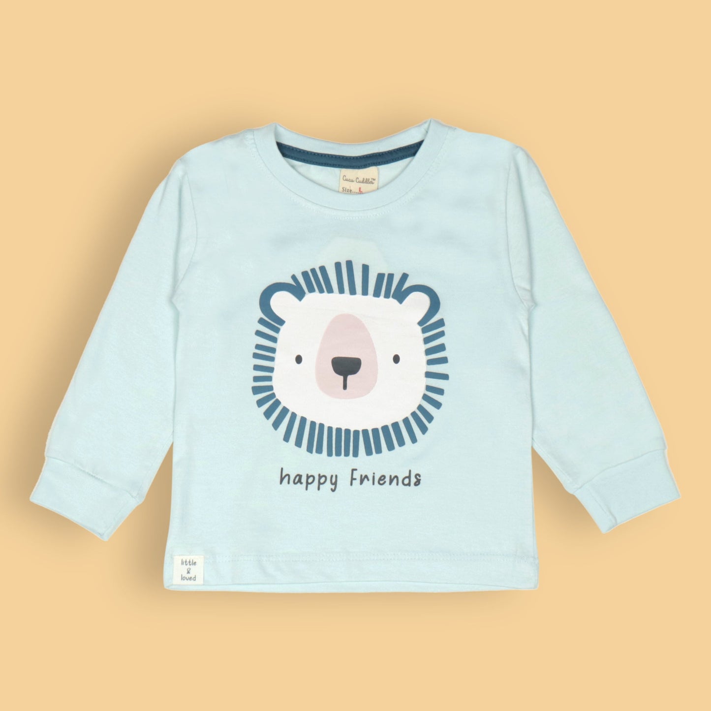Happy Friends Set by Cucumber – Turquoise Full Sleeve Tee & Teal Blue Jogger Pants, Soft Cotton Comfort