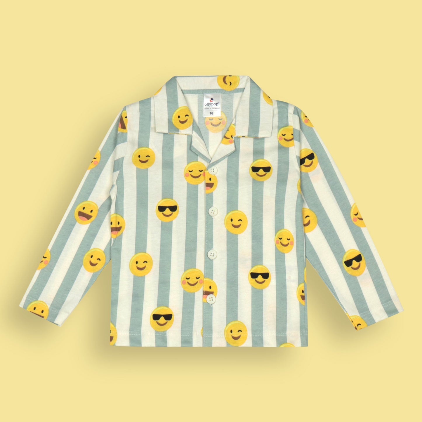 Ollypop Teal Blue Nightwear Set – Cheerful Stripes & Smiley Print, Soft Sinker Fabric, Cozy Dreams Await!