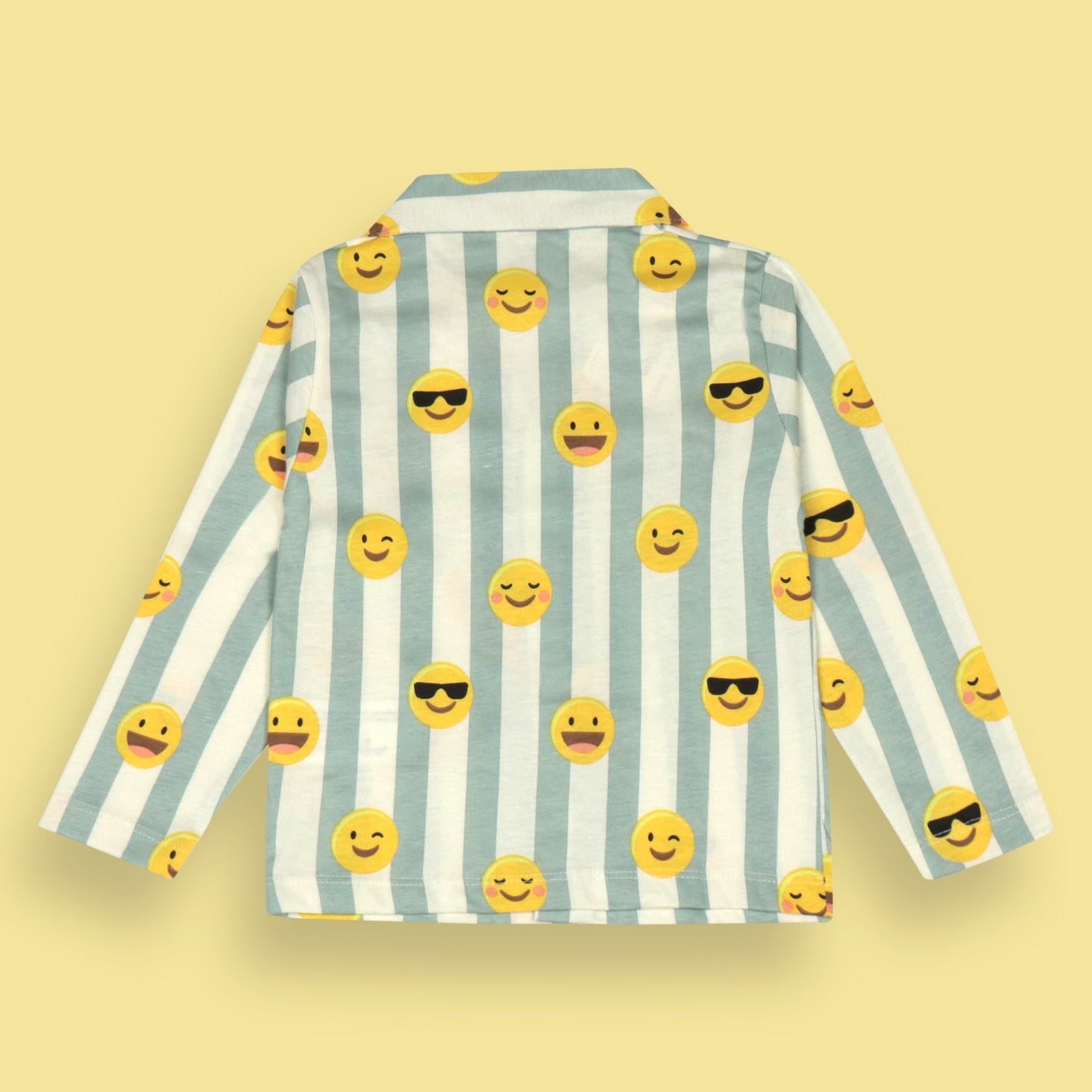 Ollypop Teal Blue Nightwear Set – Cheerful Stripes & Smiley Print, Soft Sinker Fabric, Cozy Dreams Await!
