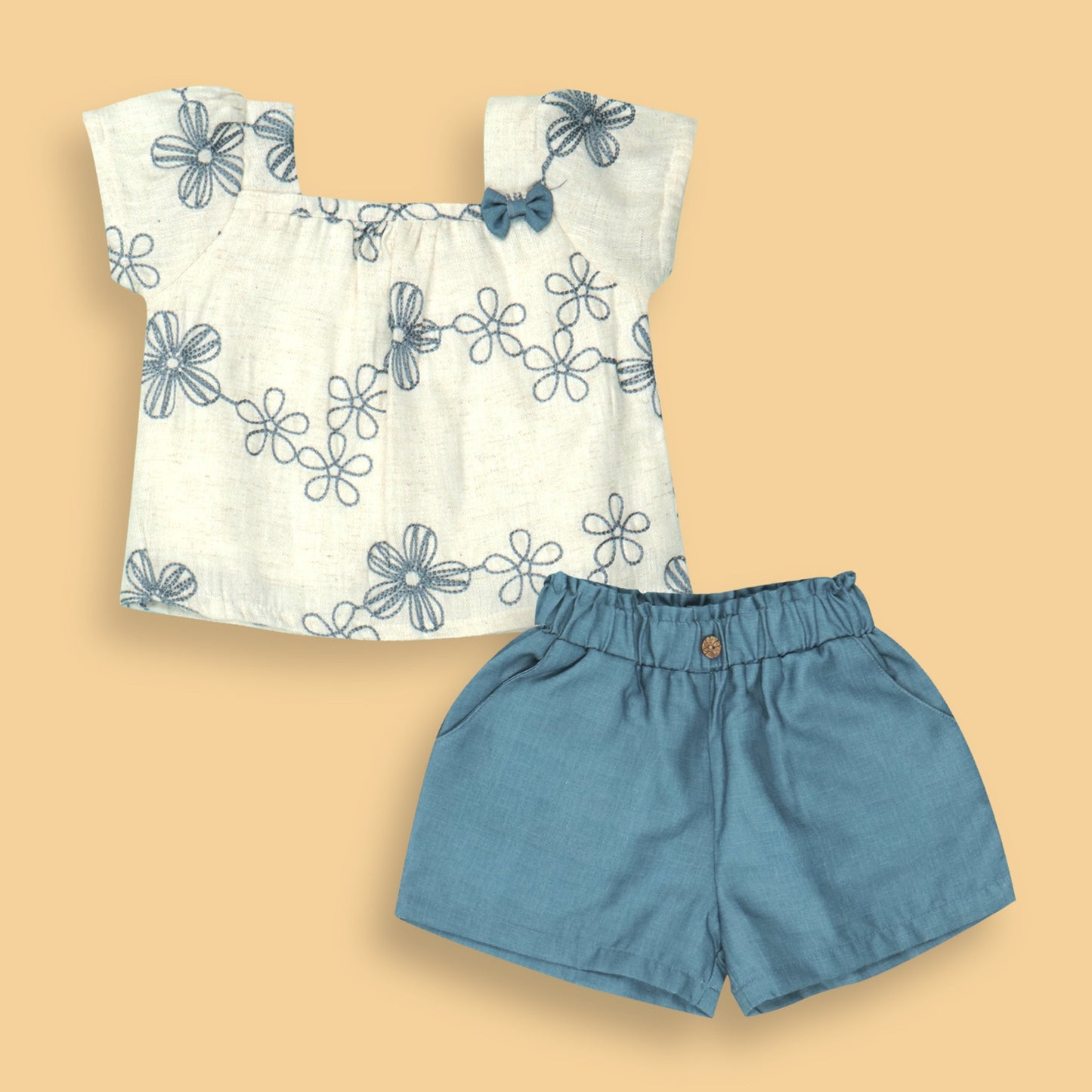 DW Girls Teal Blue Cotton Party Top and Shorts Set