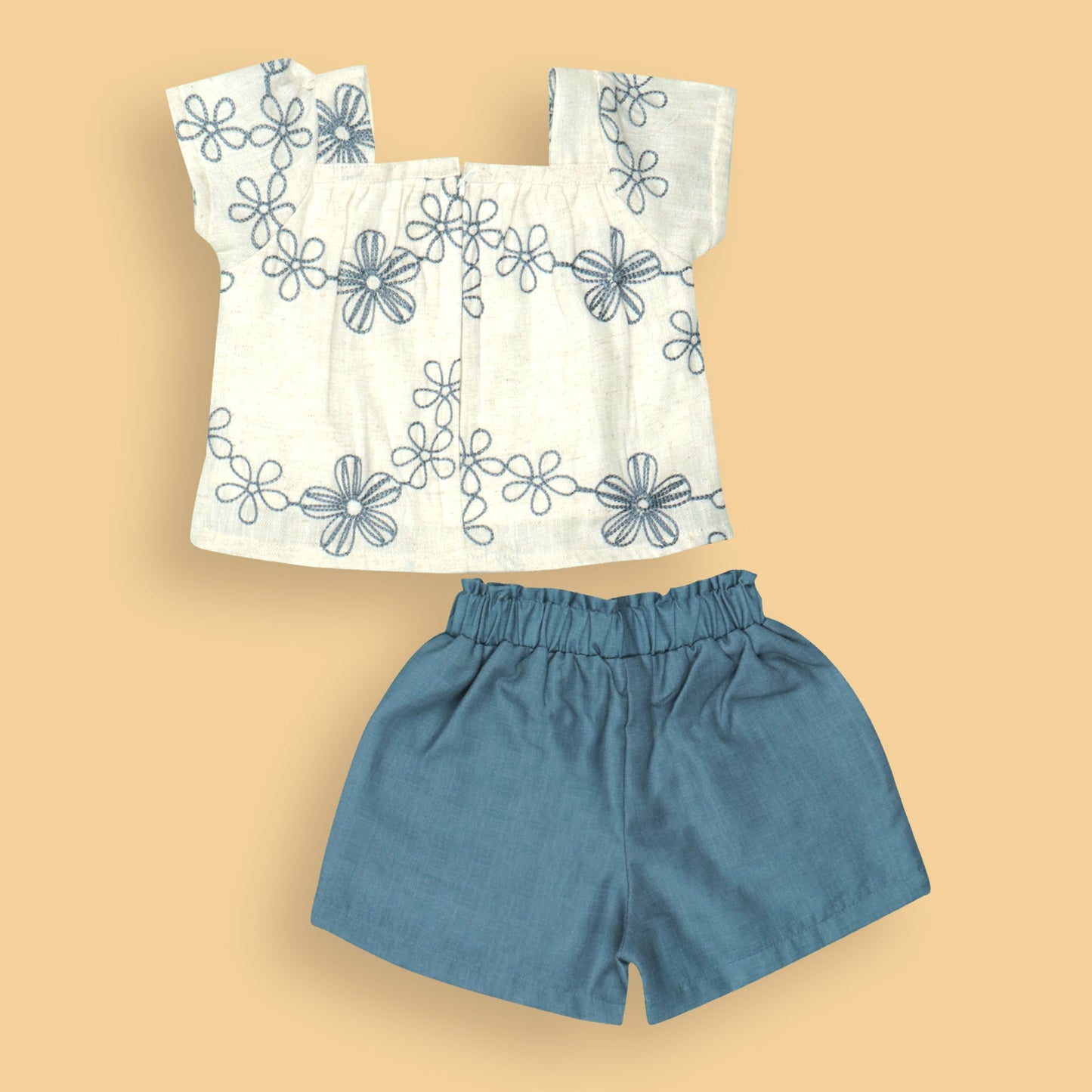 DW Girls Teal Blue Cotton Party Top and Shorts Set