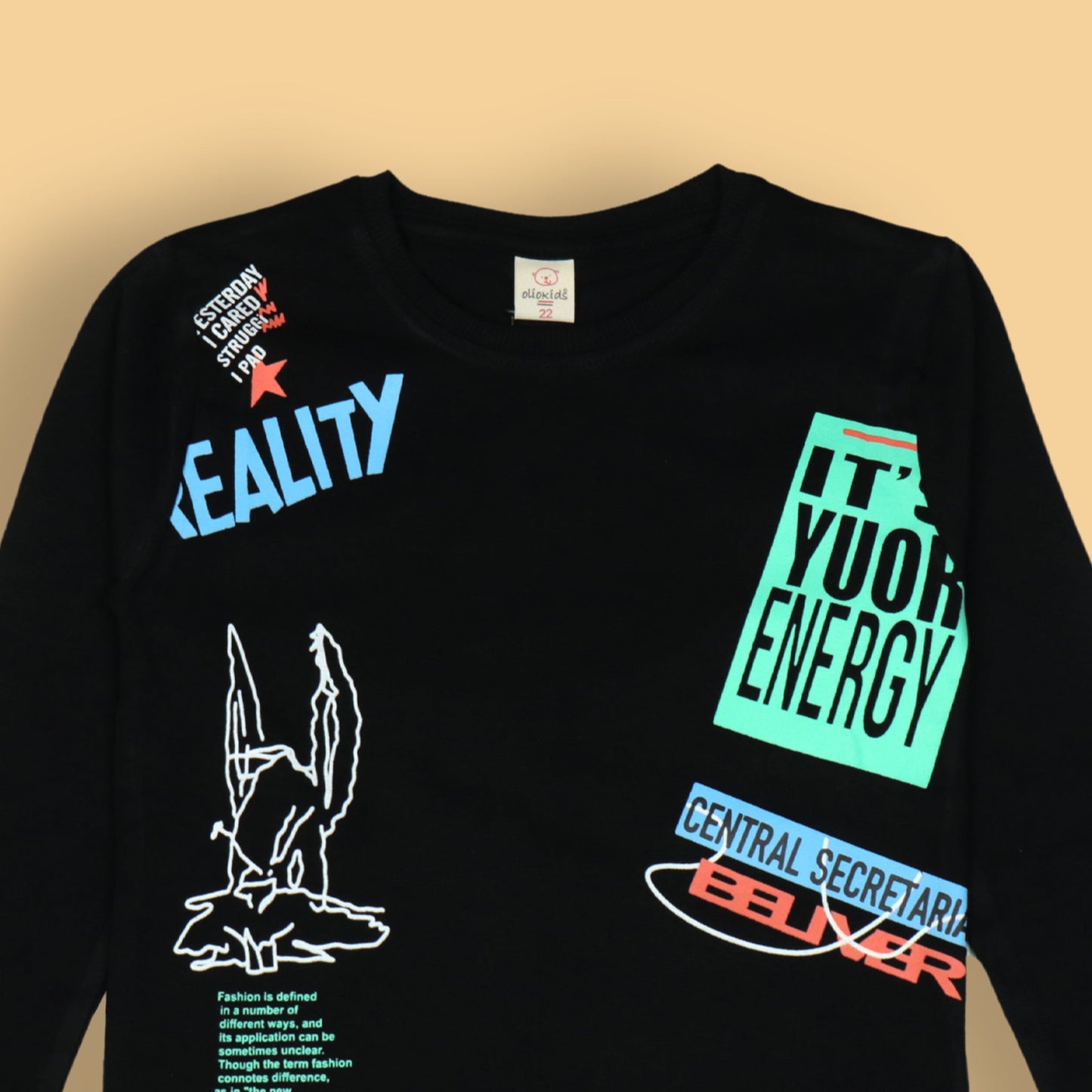 It’s Your Energy! Teal Blue Party Tee by OlioKids – Boys’ Full Sleeves, Extra Soft Cotton for Play & Adventure