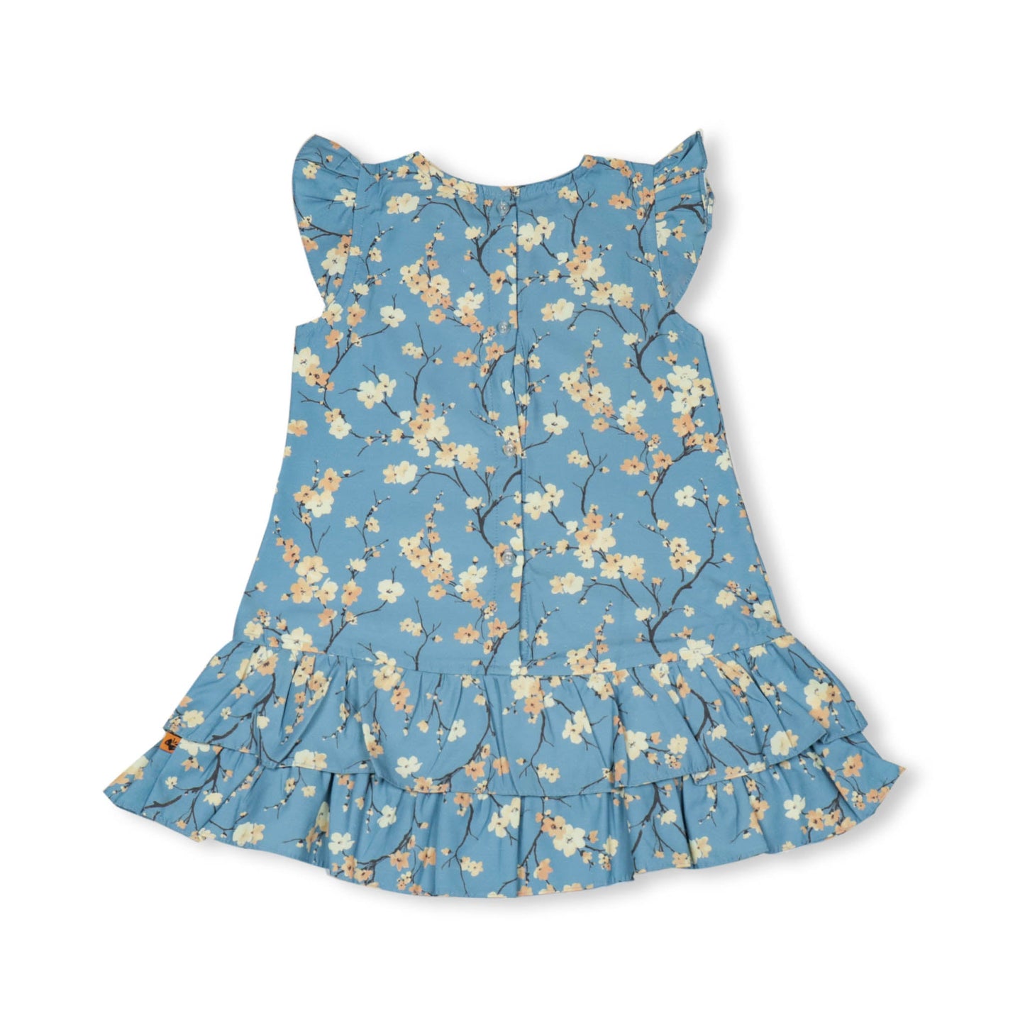 Dew Drop Girls' Floral Frilled Sleeves Teal Blue – Comfortable Slip-On Frock