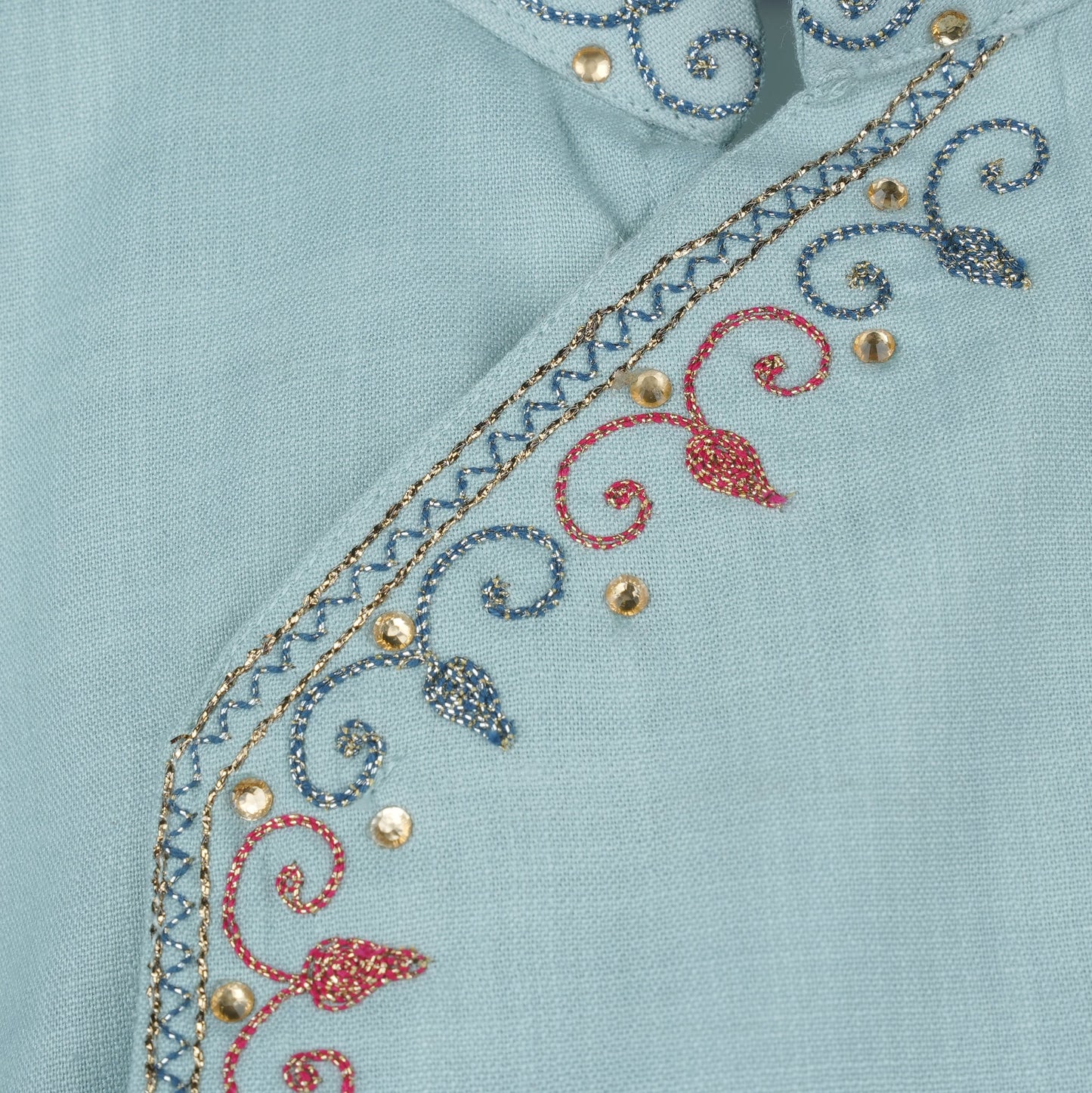 Archies Boys’ Cotton Dhoti Kurta Set with Embroidery – Teal Blue Festival Wear