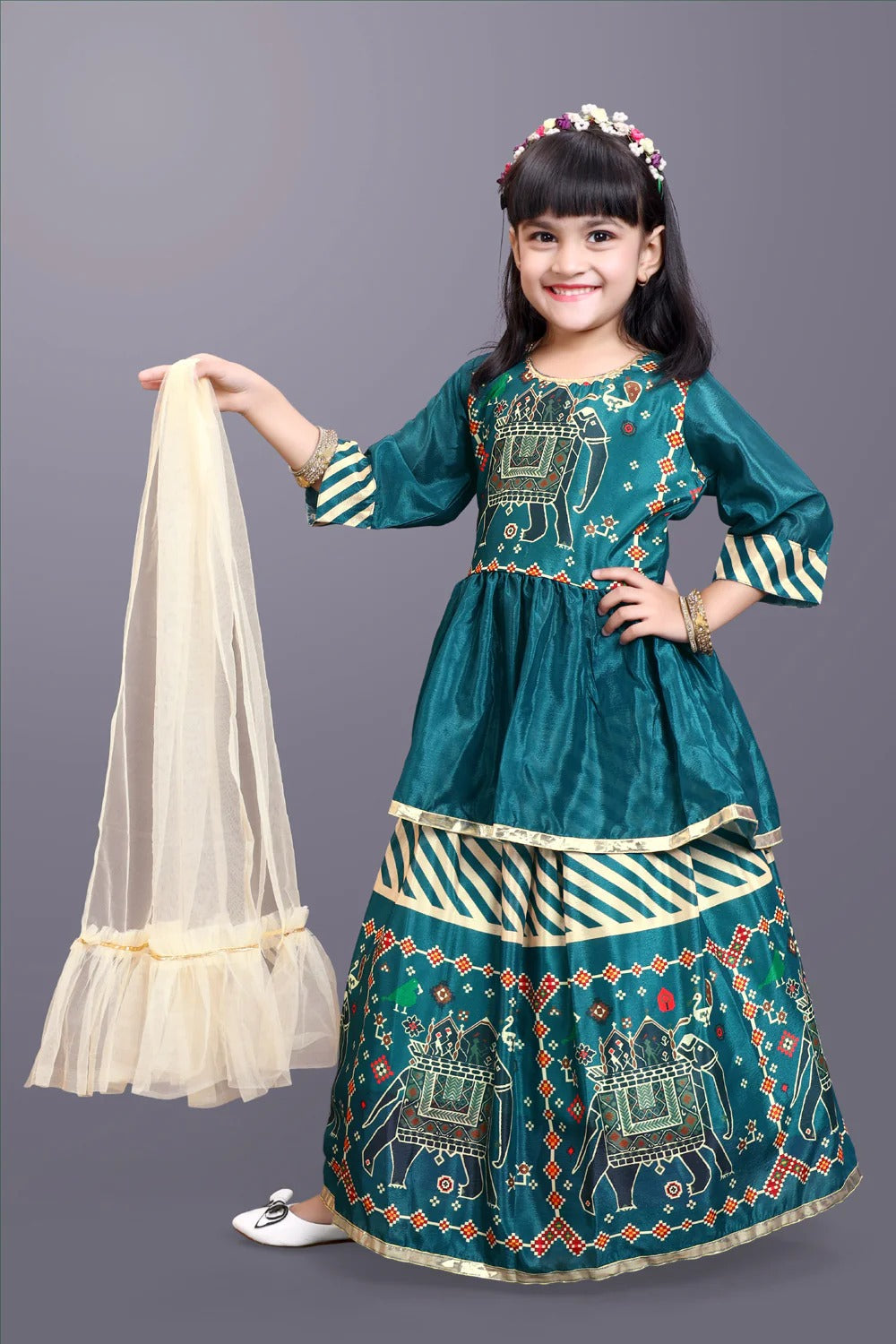 Twirl & Shine in Satyam Fab’s Teal Blue Embroidered Lehenga Choli – Perfect for Little Festival Queens!