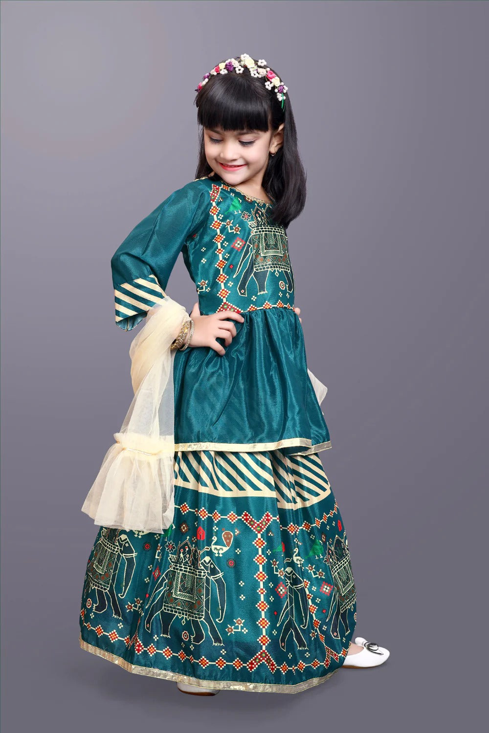 Twirl & Shine in Satyam Fab’s Teal Blue Embroidered Lehenga Choli – Perfect for Little Festival Queens!