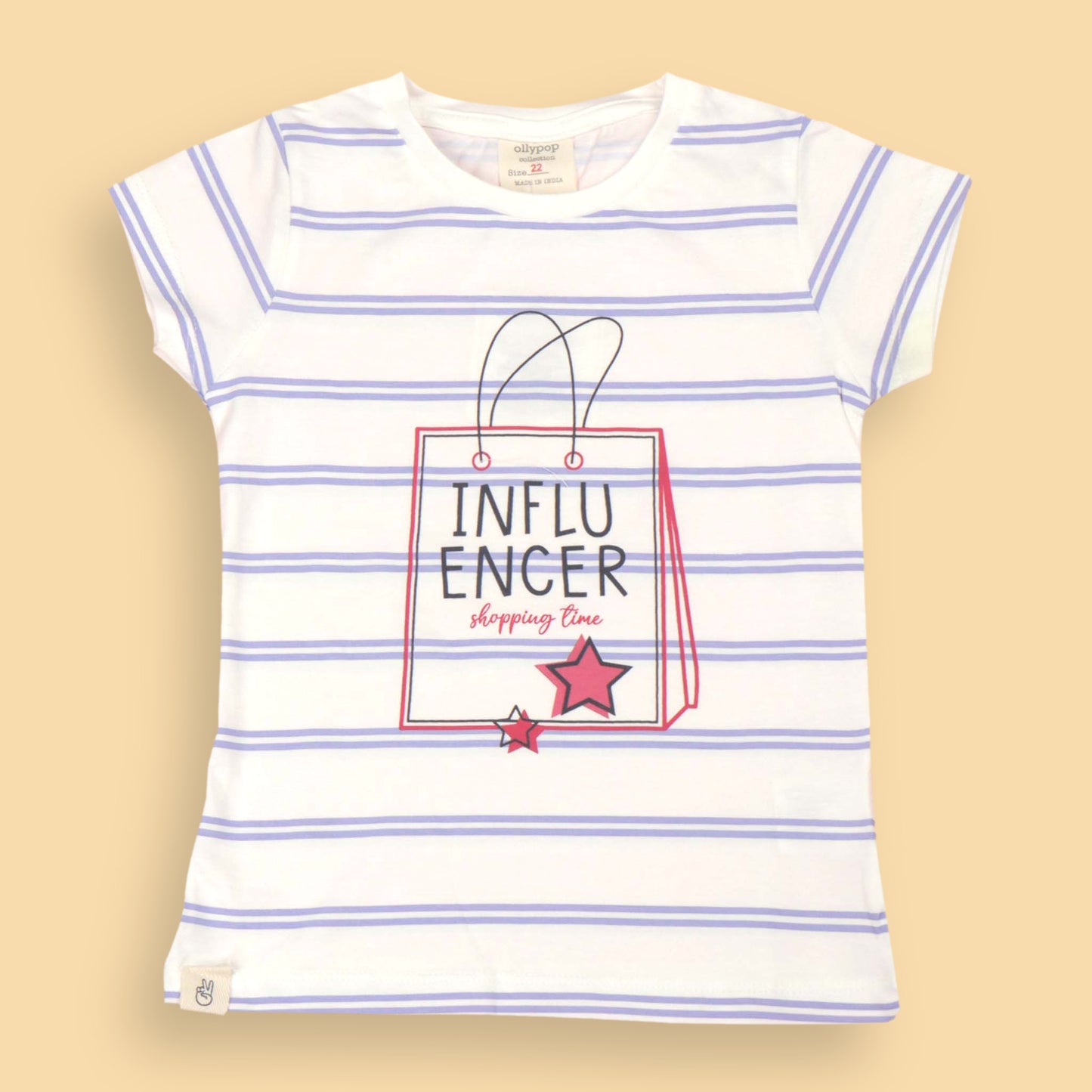 Ollypop Violet Nightwear Set with Influencer Shopping Time Print T-Shirt and Drawstring Shorts