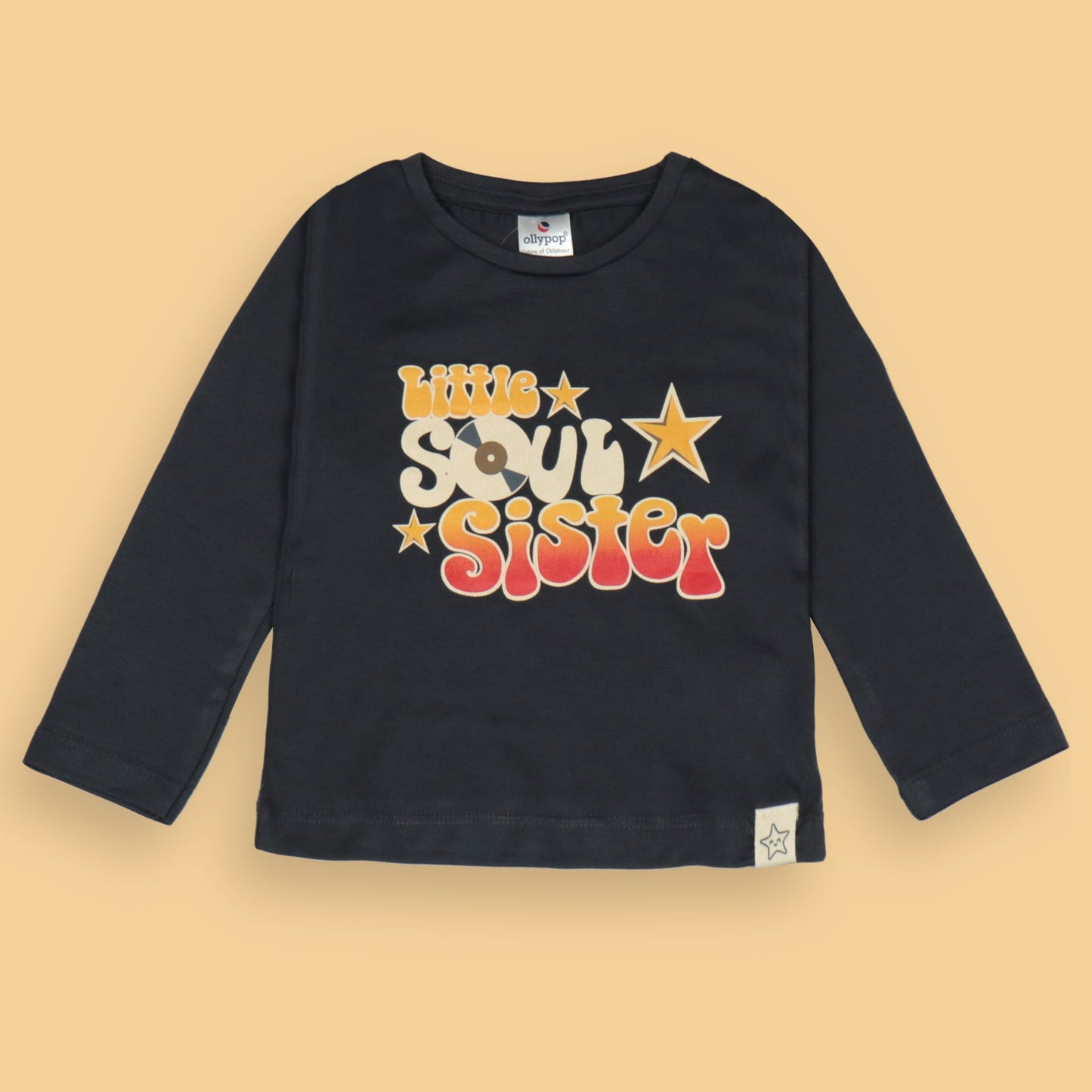 Ollypop Charcoal Grey 'Little SOUL Sister' Placement Print Cotton Full Sleeve T-Shirt
