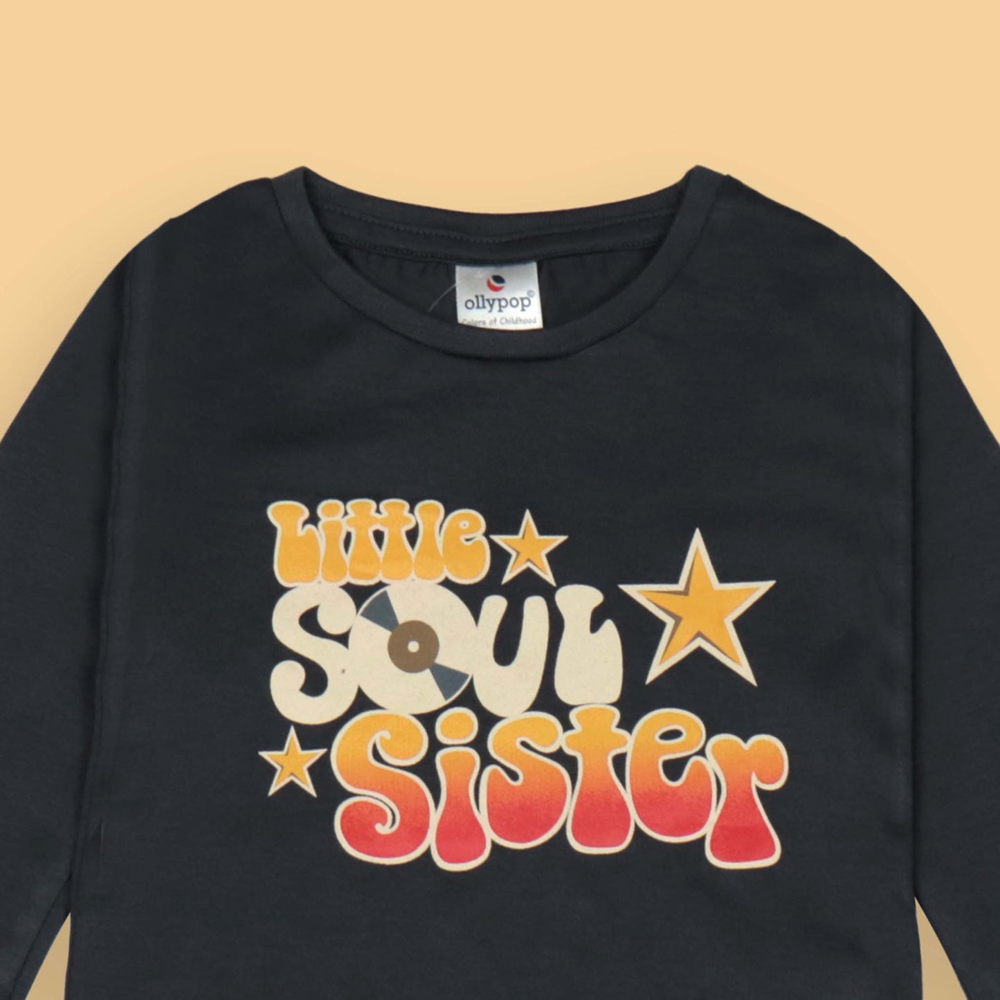 Ollypop Charcoal Grey 'Little SOUL Sister' Placement Print Cotton Full Sleeve T-Shirt