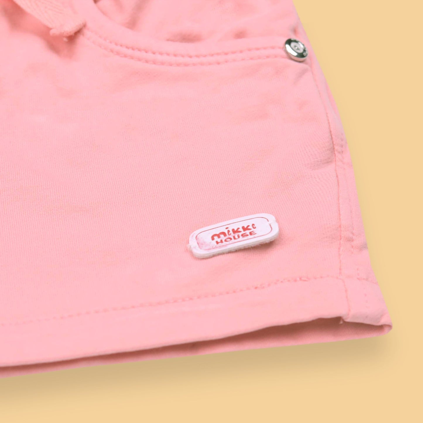 Mikkie House Girls Dark Peach Cotton Solid Shorts with Pockets
