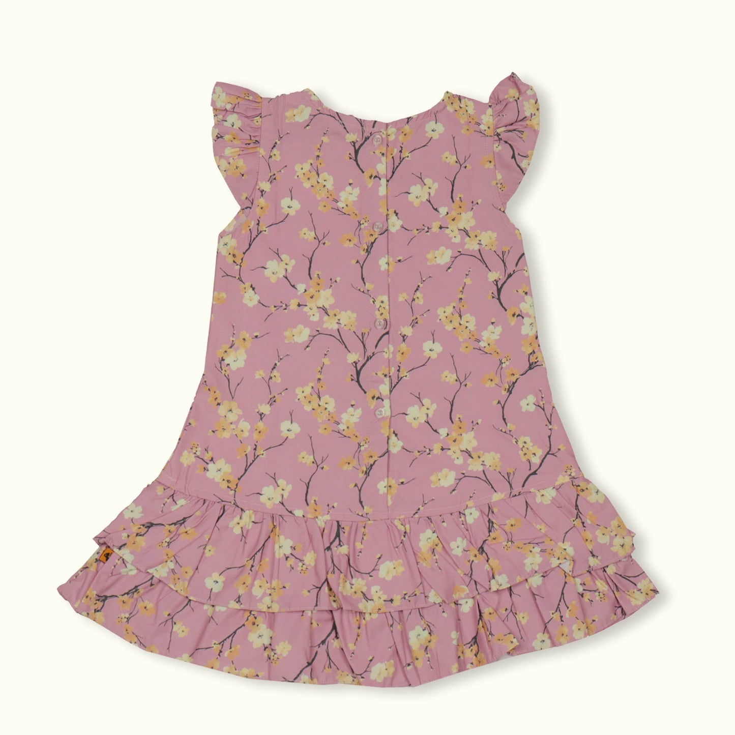 Dew Drop Girls' Floral Frilled Sleeves Dark Peach – Comfortable Slip-On Frock