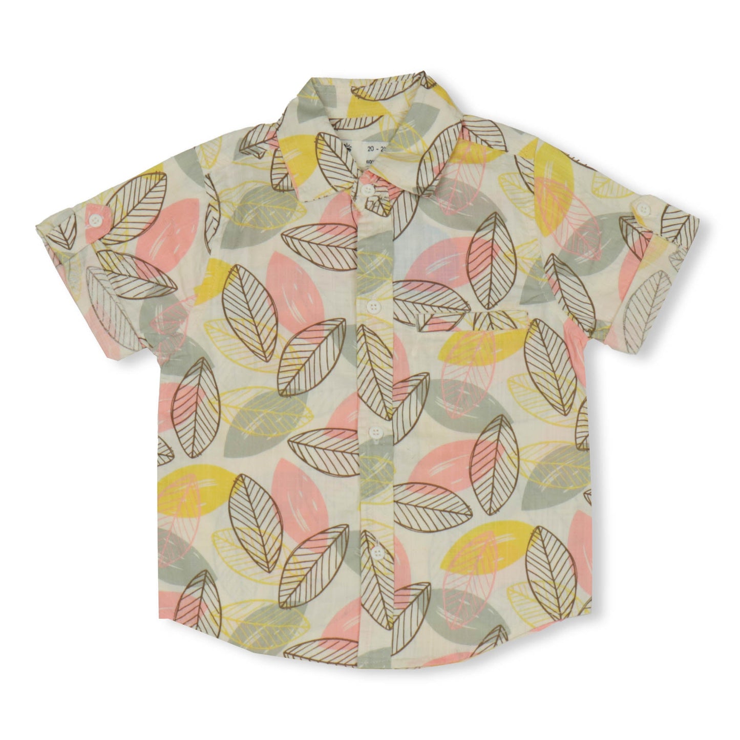 Dew Drop Boys' Cotton Shirt with Leaves Print – Soft Fabric, Half Sleeves, Summer Essentials (Peach)
