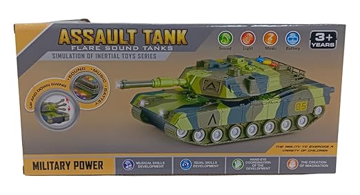 LUMO Super Power Assault Tank Toy with Sound Light & Music Camouflage Army Tank for Kids 3 Years Battery Operated Military Toy Vehicle