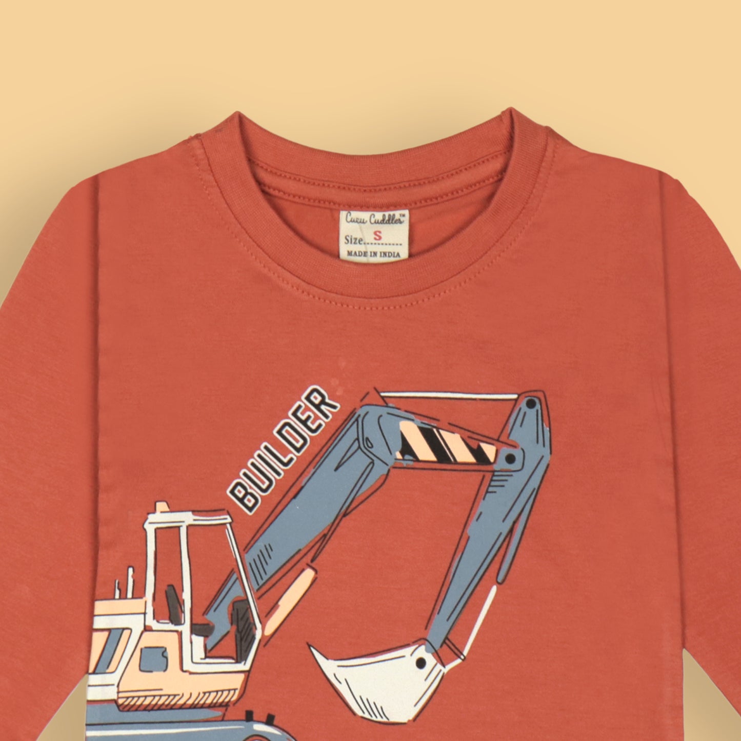Builder – Build Your Dreams Dark Orange Tee by Cucumber – Boys’ Full Sleeves, Soft Cotton Blend Comfort