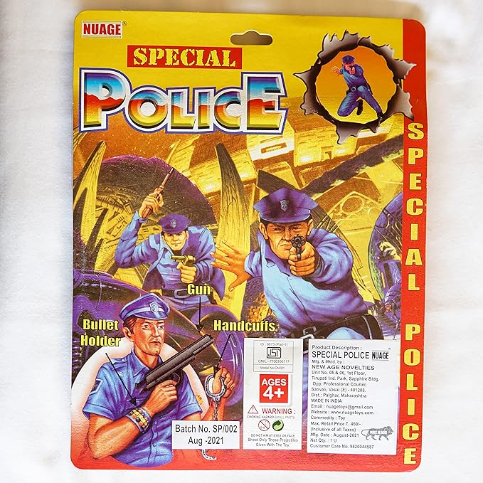 Special Police Play Set Gun – 56 Bullets, Holder & Handcuffs – Made in India – Age 4+