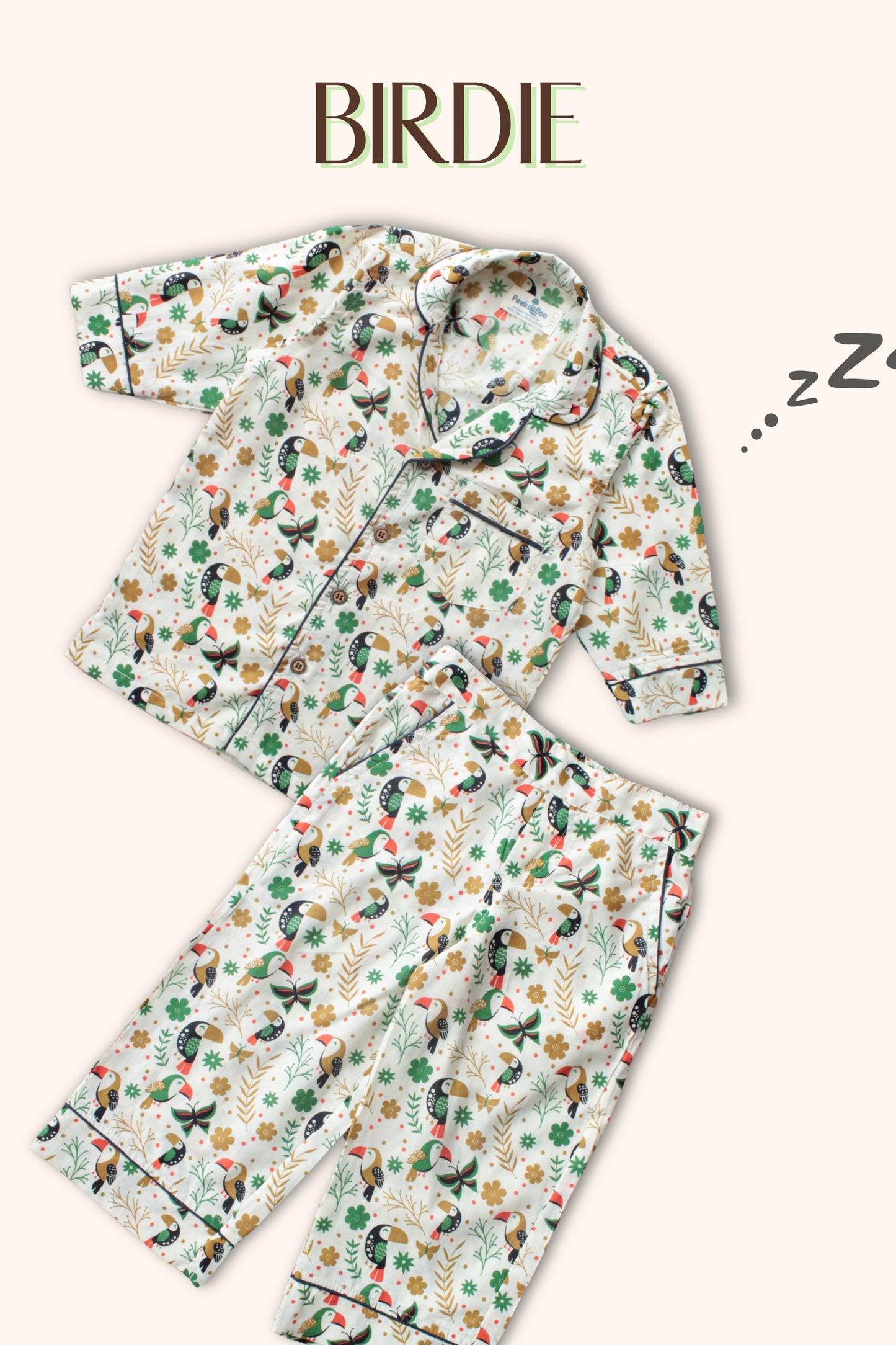 Charming Birdie Printed Pure Soft Cotton Night Suit – Cozy Sleepwear Set