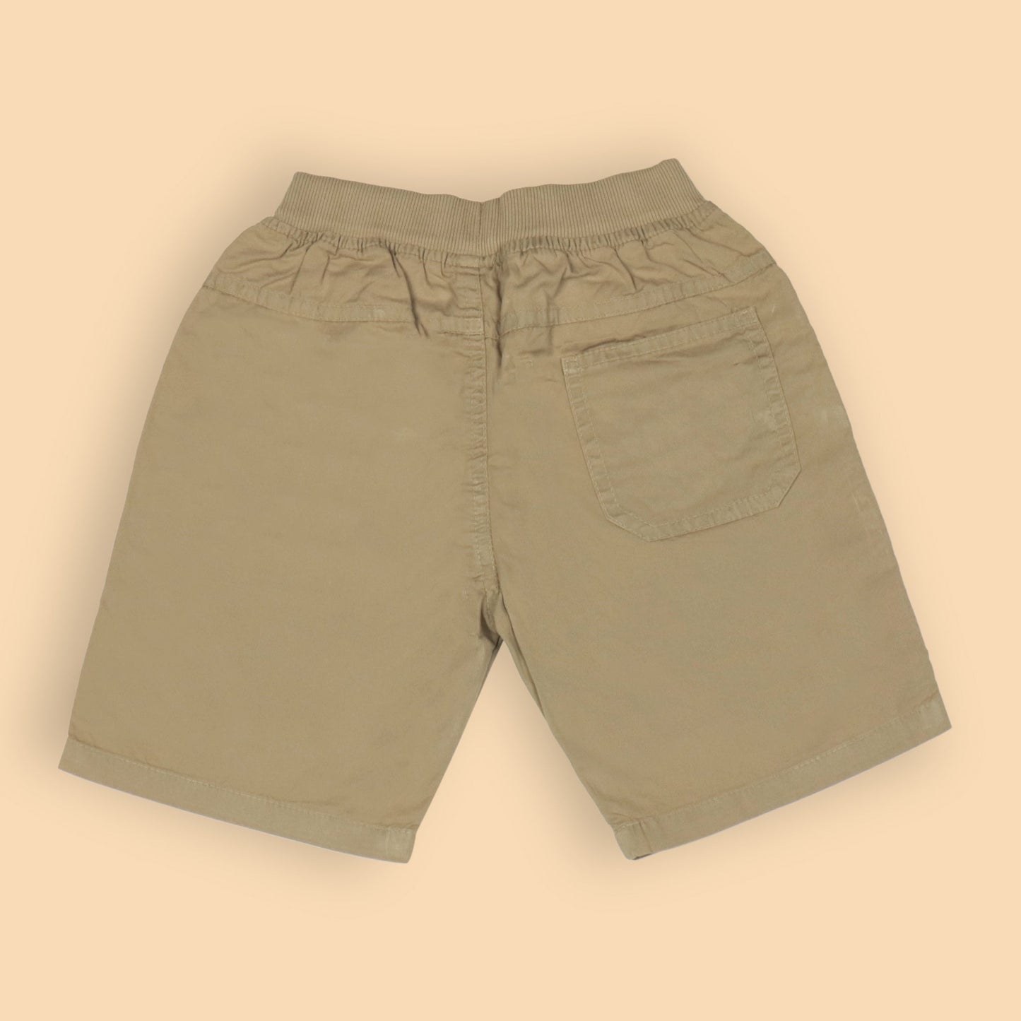 Oliokids Boys’ Essential Light Khaaki Shorts – Ribbed Cotton, Knee Length, 3 Pockets, Regular Fit