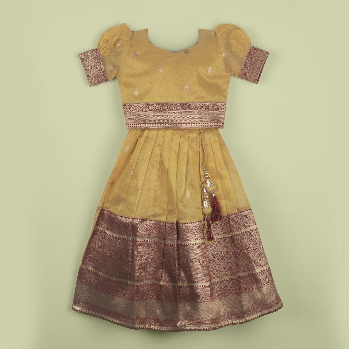 Dreamy Drizzles – Girls’ Khaki Festive Lehenga Choli
