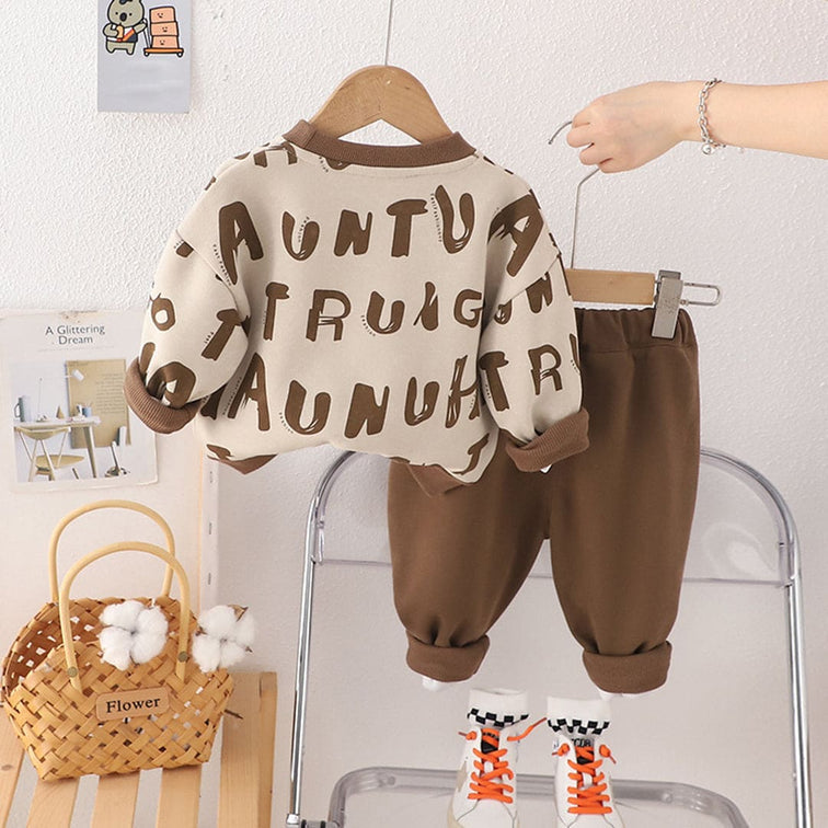 Boys White Printed Long Sleeves
Sweatshirt With Trouser Set