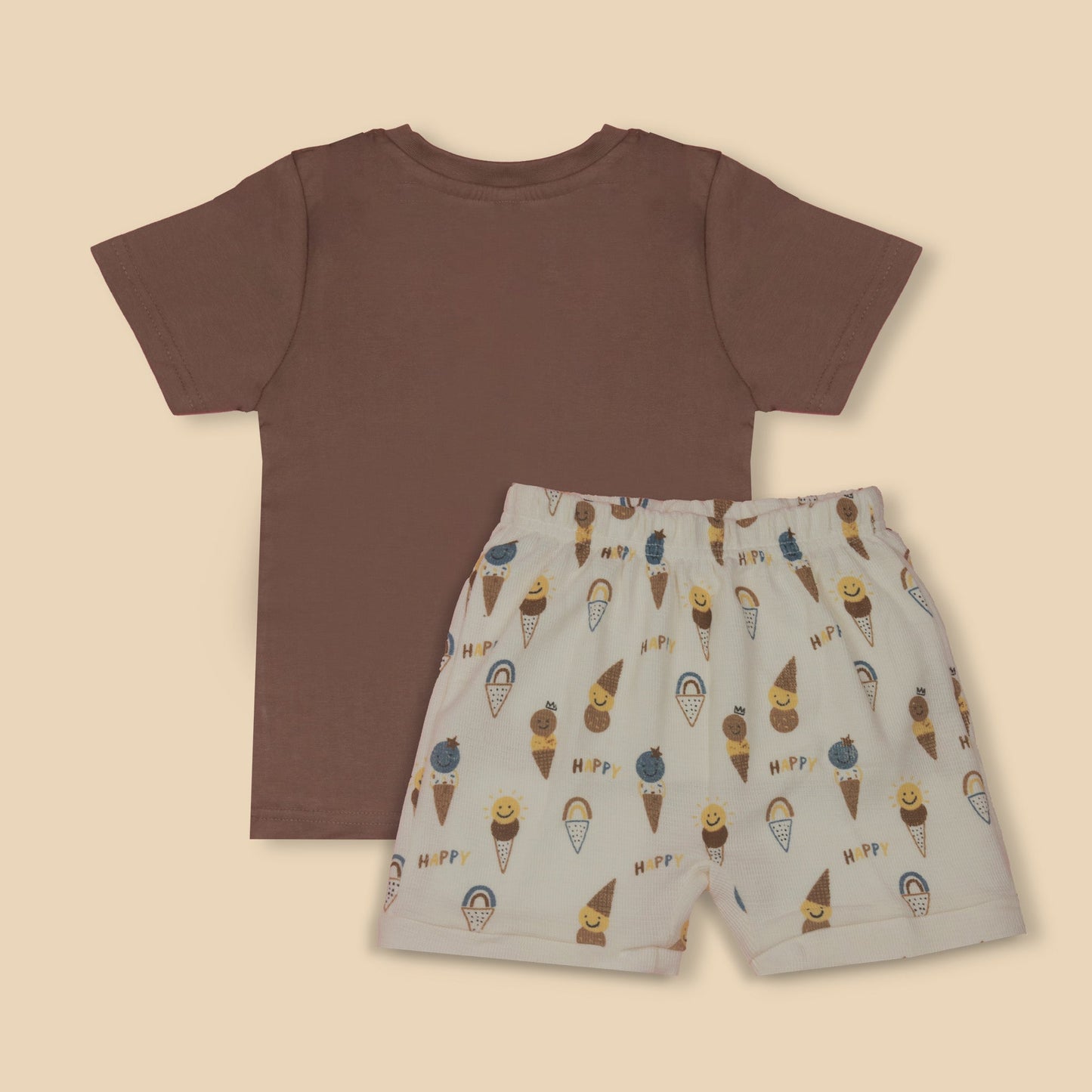 Mumbl Jumbl Soft Cotton Girls’ T-shirt & Short Set – Half Sleeve Top (Camel Brown)