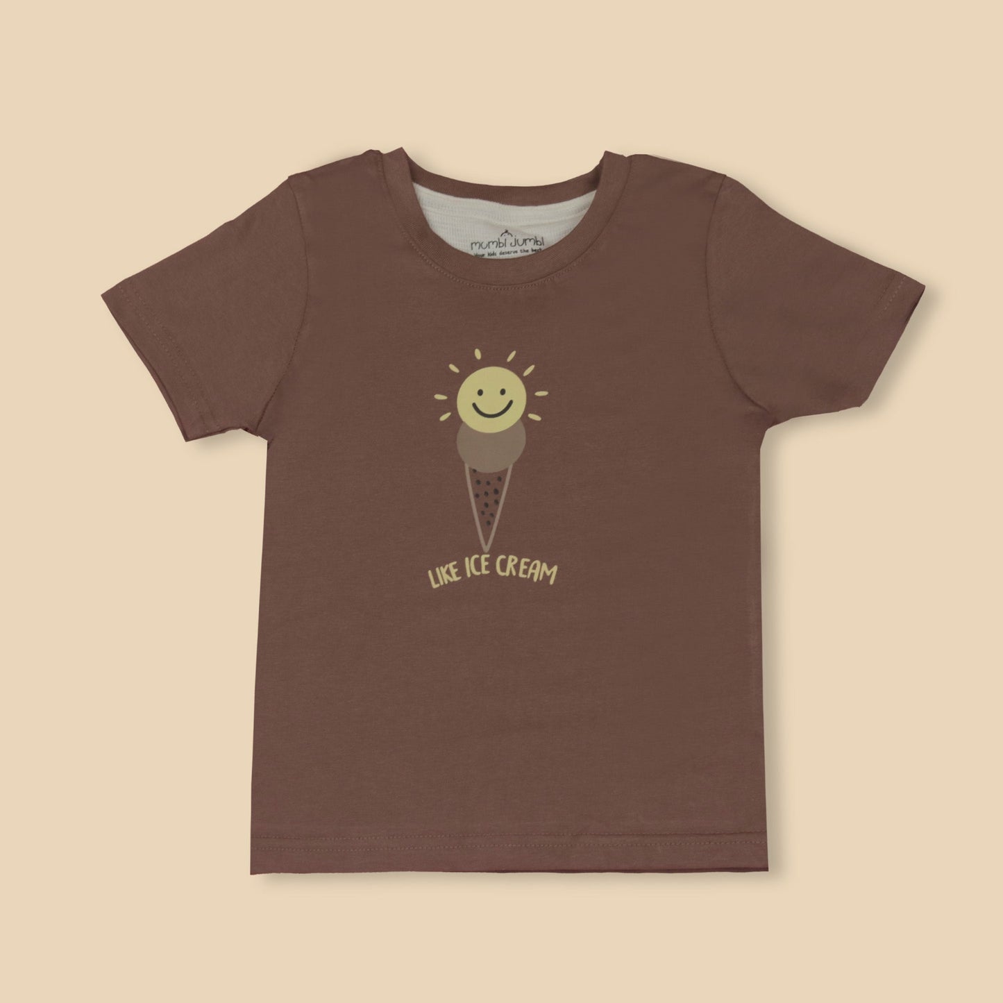 Mumbl Jumbl Soft Cotton Girls’ T-shirt & Short Set – Half Sleeve Top (Camel Brown)