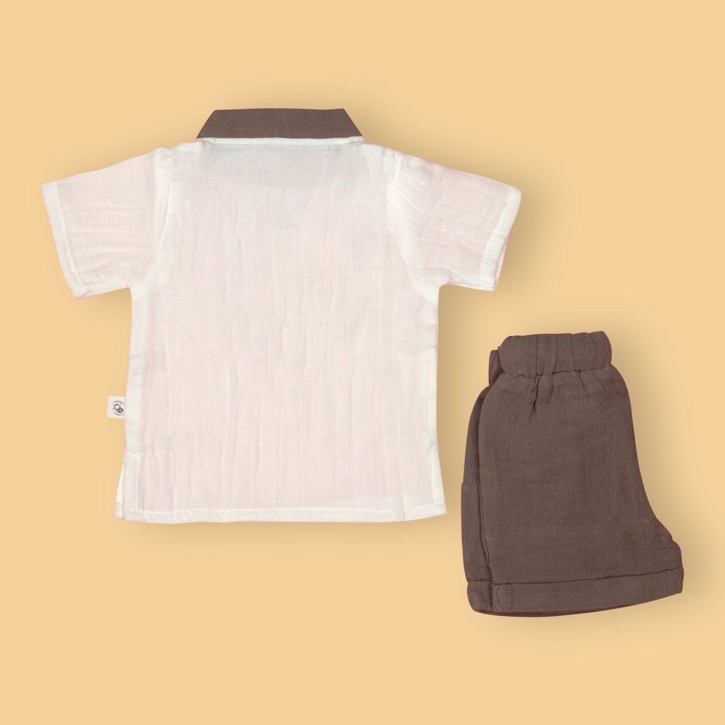 Tod’s Hut Coffee Brown Bengaluru Breeze Duo – Playful Muslin Tee & Draw Cord Shorts for Sunny City Strolls