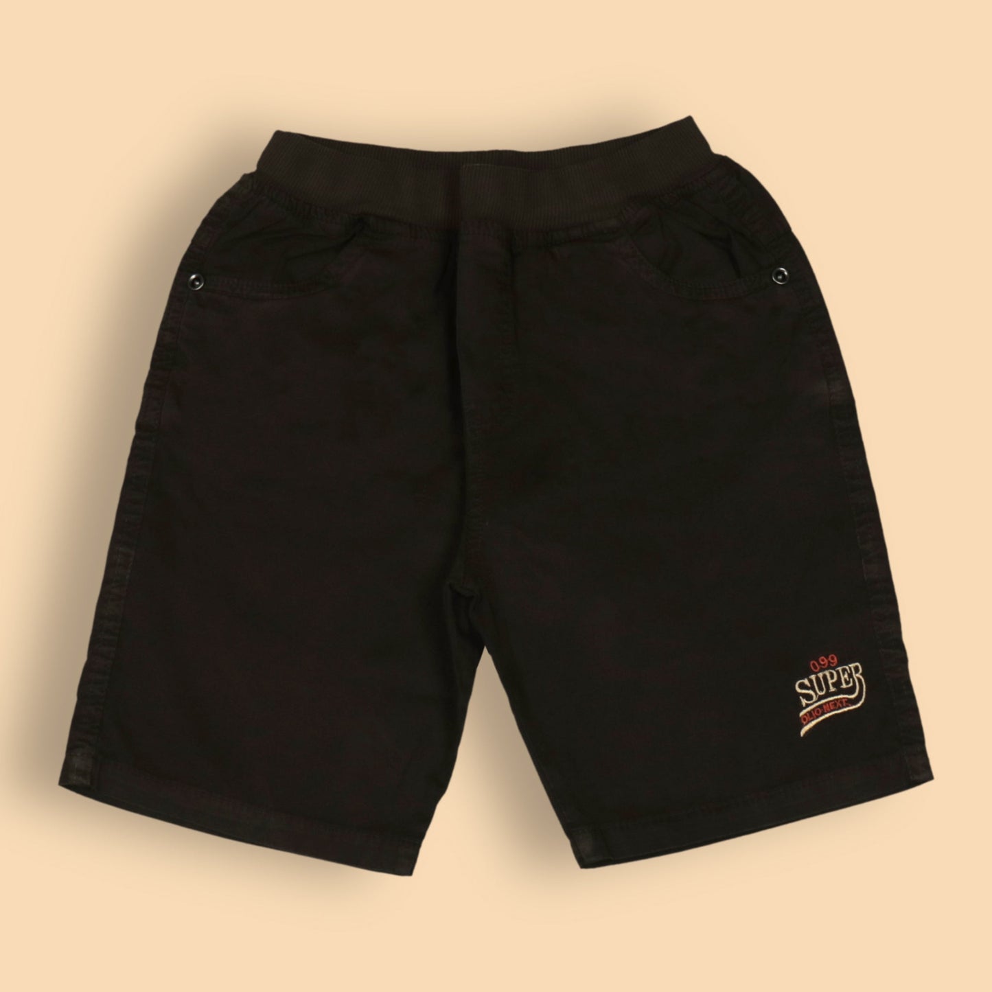 Oliokids Boys’ Essential Coffee Brown Shorts – Ribbed Cotton, Knee Length, 3 Pockets, Regular Fit