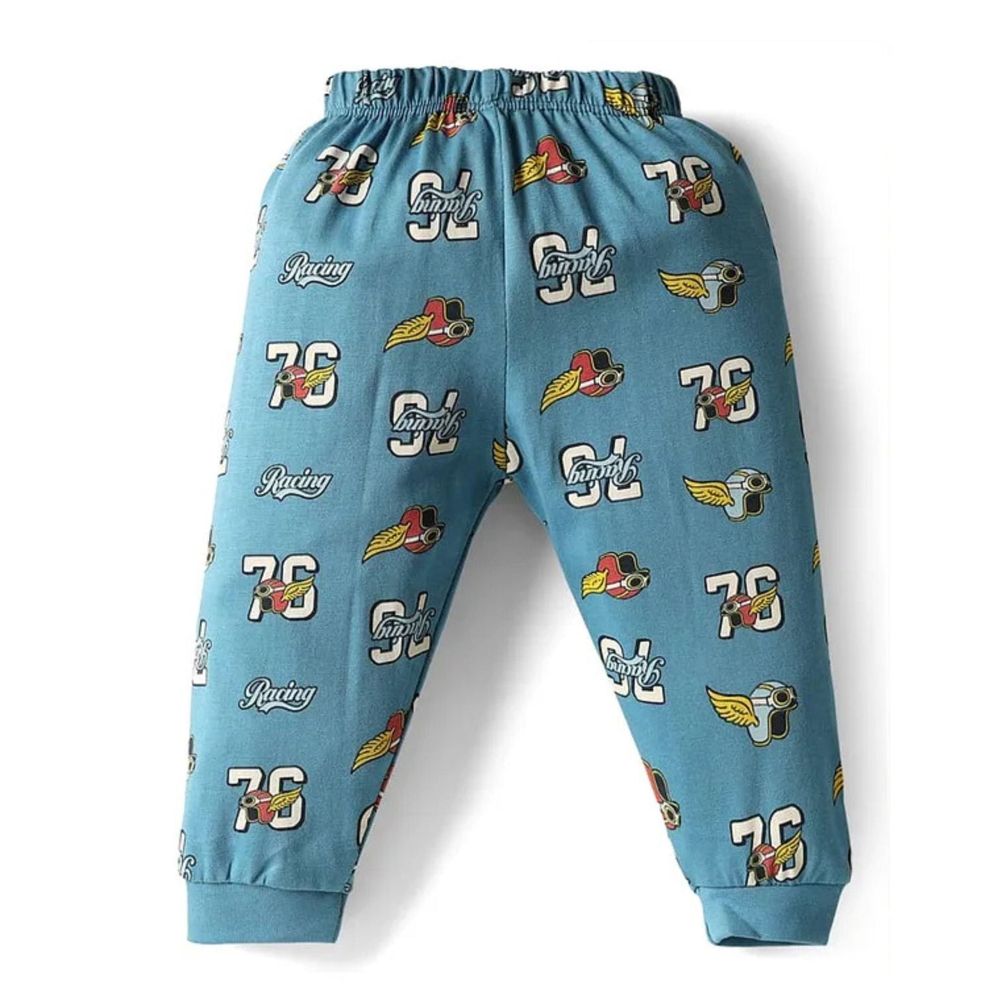 Cucumber Cotton Knit Full Length Joggers With Sport Theme Print (Multicolor)