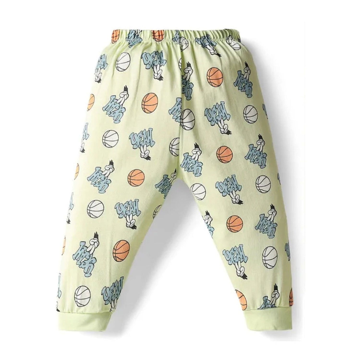 Cucumber Cotton Knit Full Length Joggers With Sport Theme Print (Multicolor)