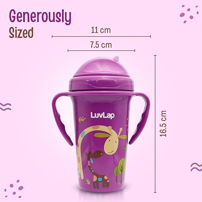 LuvLap Tiny Giffy Sipper – 300ml Anti-Spill Sippy Cup with Soft Silicone Straw, Green, BPA-Free, Suitable for Infants & Toddlers 18 Months+