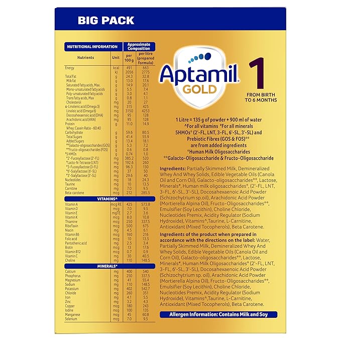 Aptamil Gold Infant Formula Milk Powder for Babies - Stage 1 (Upto 6 Months)