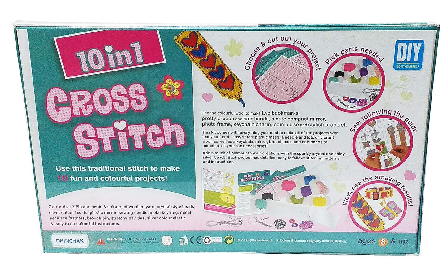 EKTA Cross Stitch 10-in-1 Art and Craft Stitching Game – Create 10 Colorful Projects for Kids – Multicolor, Fabric and Plastic Materials