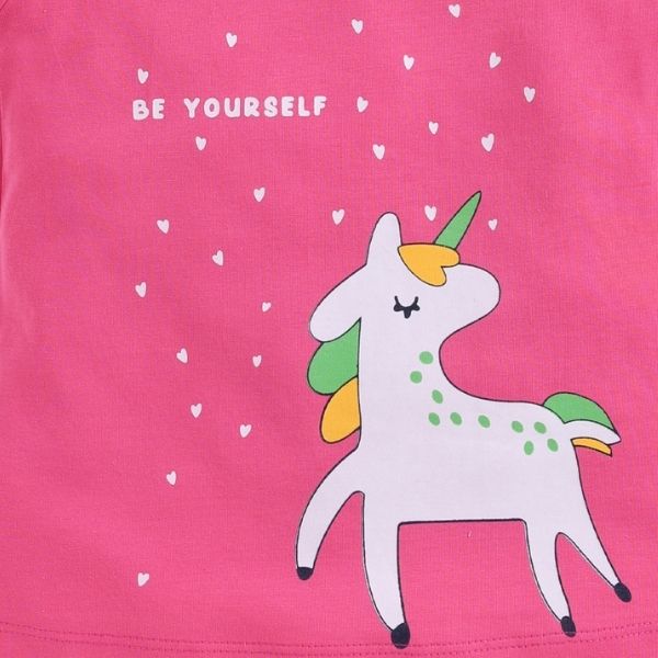 Cucumber Girl's Pink T-shirt with Cute Unicorn Print