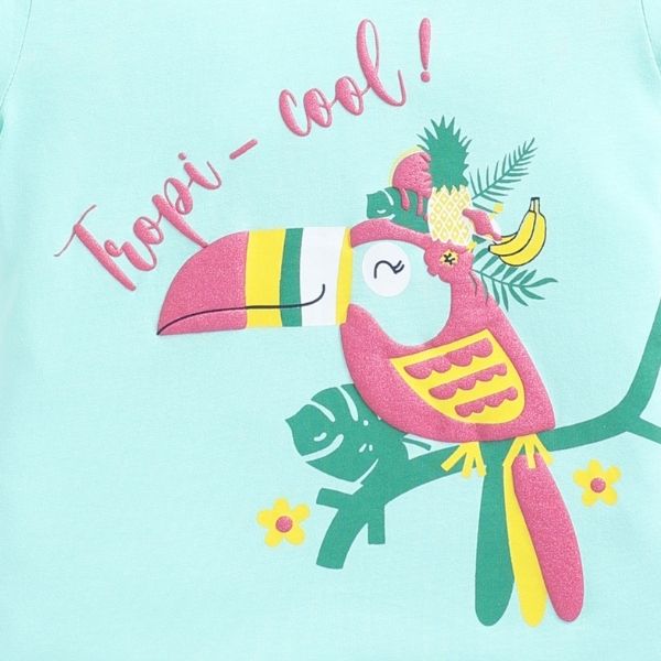Soft Cotton T-Shirt for Infant Girls – Light Green with Playful Bird Print