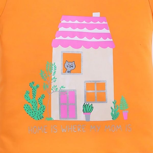 Orange Baby Tee for Girls – Sweet 'Home is Where My Mom is' Print