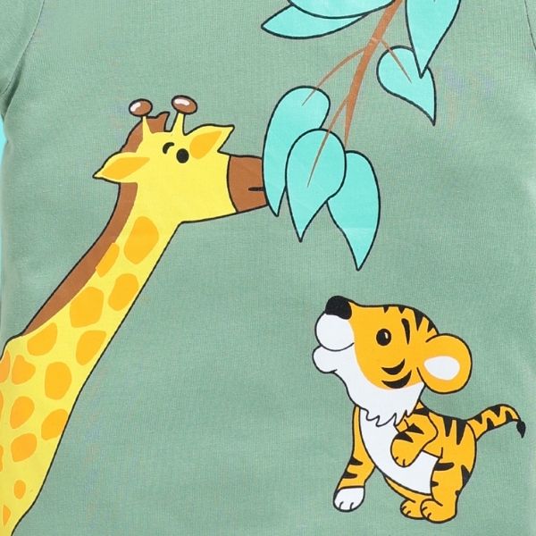 CUCUMBER Green Boy's Tee – Playful Giraffe & Lion Design