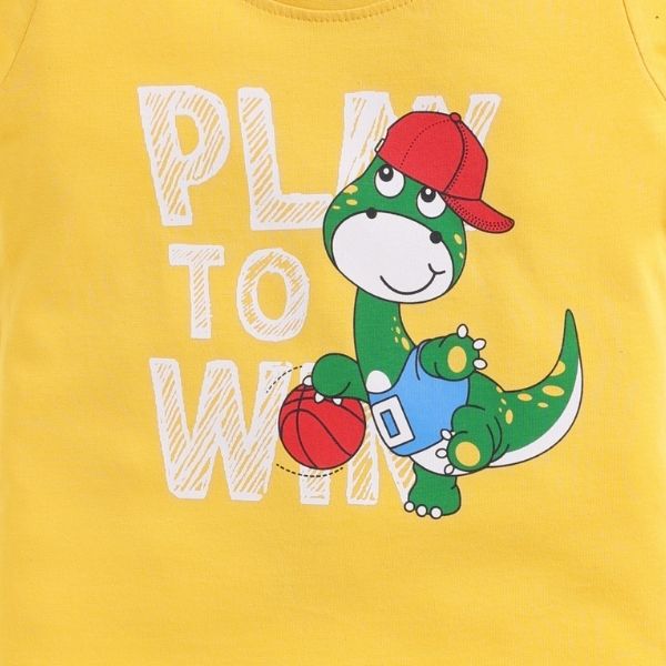 ELEMENOPEE Boy's Orange T-shirt with Cool 'Play To Win' Themed Dino Print