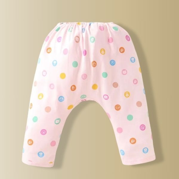 Cute Breathable Full Length Diaper Leggings With Bear & Bus Print Pack of 2 - Light pink & Blue