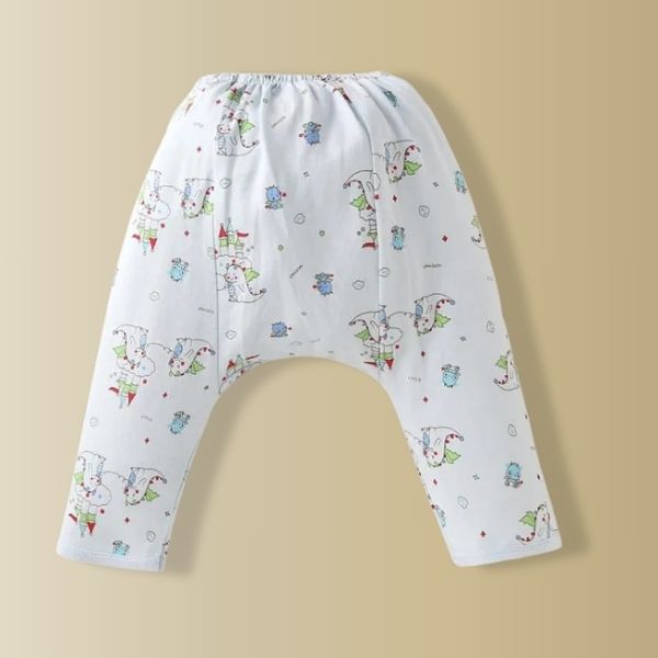 Cute Breathable Full Length Diaper Leggings With Bear & Bus Print Pack of 2 - Light pink & Blue