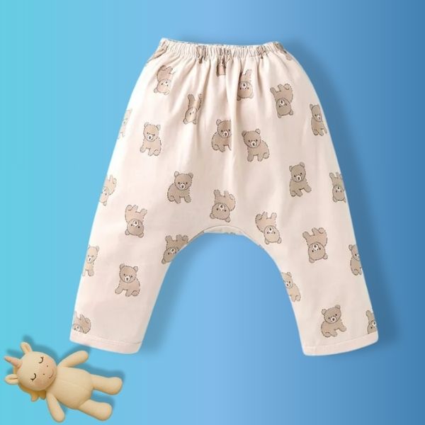 Super Comfortable Diaper Leggings with Cute Bear & Dinosaur Print Pack of 2 -Green & Beige