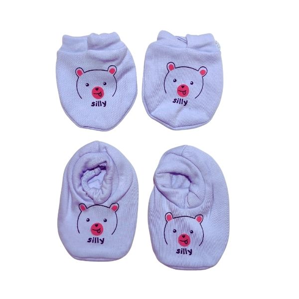 100% Cotton Printed Mittens & Booties set - Lavender Mist