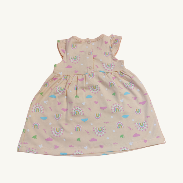 Stylish Cotton Frock with Frill Sleeves - Light yellow