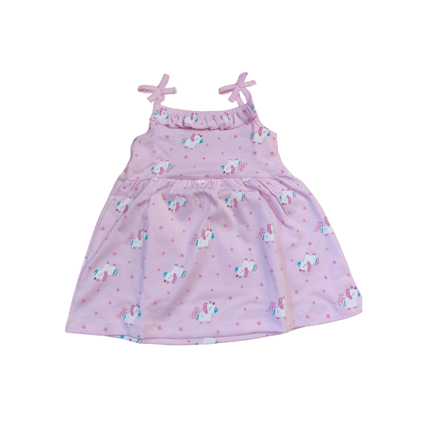 Sleeveless Cotton frock with Unicorn print - Pink