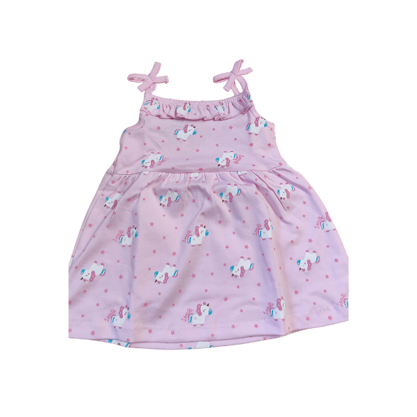 Sleeveless Cotton frock with Unicorn print - Pink