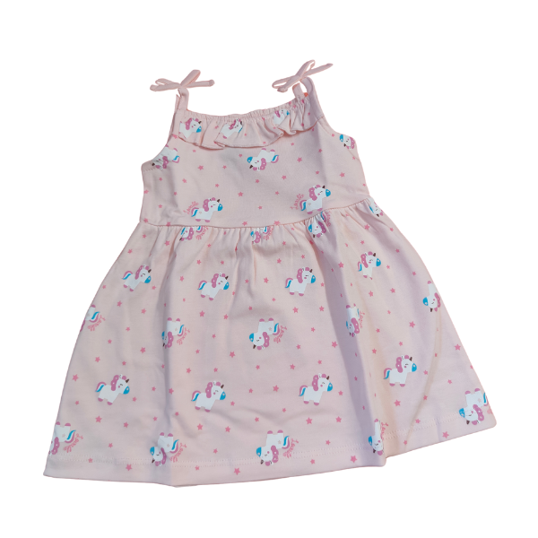 Sleeveless Cotton frock with Unicorn print - Light Pink