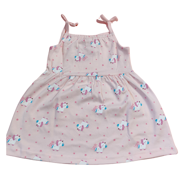 Sleeveless Cotton frock with Unicorn print - Light Pink