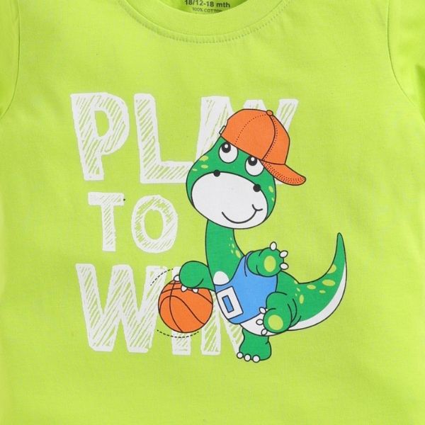 Boy's Green T-shirt with Cool 'Play To Win' Themed Dino Print